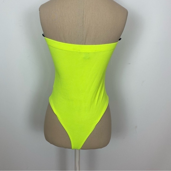 Forever 21 Bodysuit Neon Yellow Strapless Snaps M - Picture 2 of 5